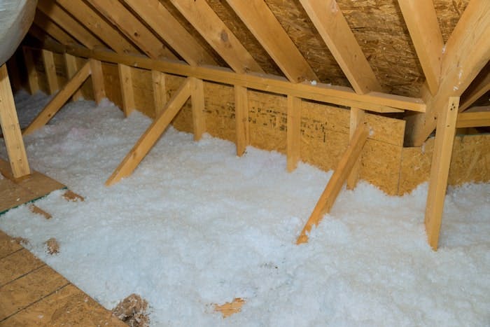 Cellulose insulation on the floor of attic