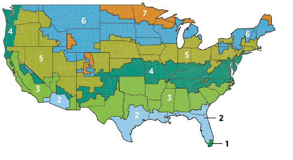 EPA: Climate Zones for insulation R-values.